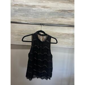 LOVE FIRE Black Lace  Halter Top  Nude Lining Large Boho Feminine